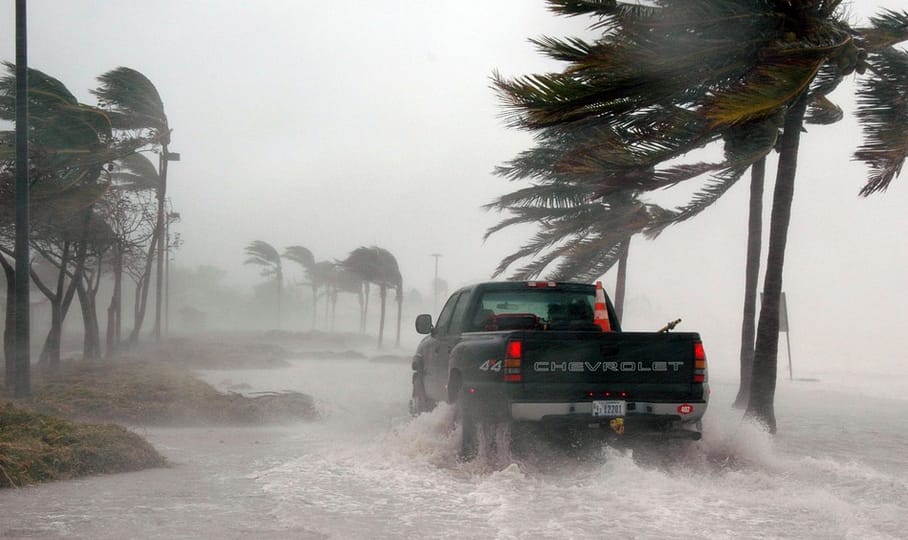 raptor truck in the middle of disaster